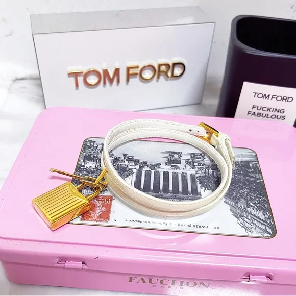 Authentic Tom Ford Patent Ivory & Gold Padlock Anklet / Ankle Bracelet